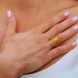 Bague Fleur Mandala acier inoxydable or