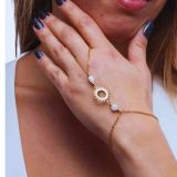 Chaîne de mains soleil et pierres nacrées en acier inoxydable