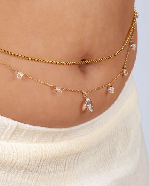 Kuan Yin | Bijou de taille double avec des pierres pendantes 🟡⚪️